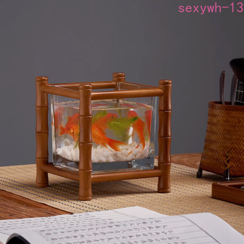 Bamboo Tabletop Fish Tank Stand Teahouse Decoration Bonsai Plant Display Shelf