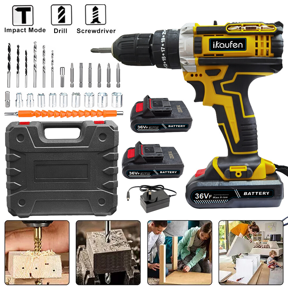 Cordless Brushless Impact Driver Hammer Drill Combo Kit with 2 Battery & Charger