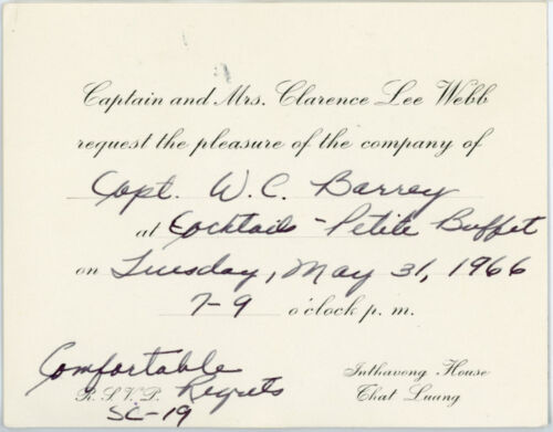 VIETNAM WAR CANADIAN OFFICER CAPT. WILF BARREY ICSC SOLDIER IN LAOS INVITATION - Picture 1 of 2