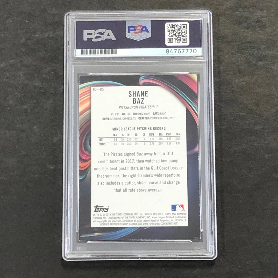 2018 Bowman Platinum #TOP-85 Shane Baz Signed Card PSA Slabbed Auto Pirates - Image 2 of 2