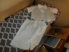 Two Piece Baby Short Set Vintage Canada Puffy Ribbed Cotton Bow Tie 24 Month