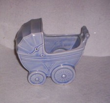Vintage Blue Baby Buggy Flower Arranger Nursery Planter CLEAN