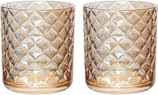2 Pcs Exquisite Embossed Glass Tumbler Cup,Toothbrush Holder, Bathroom Cups, 9
