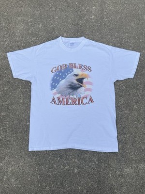Vintage Y2K 2000s  God Bless America  Bald Eagle Flag T Shirt White Size Large