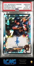 2021 Bowman Chrome Sapphire Autographs Hedbert Perez Aqua /99 PSA 9 D8G