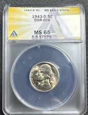 1943 D Jefferson Nickel Doubled Die - ANACS MS 65 5.5 Steps - DDR-004