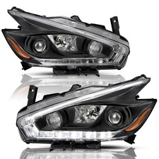 For 2015-2018 Nissan Murano Black Halogen w/LED DRL Headlights Headlamps Pair 