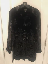 CITRON Santa Monica Silk Blend Button Up Velvet Burnout Shirt Women Size M