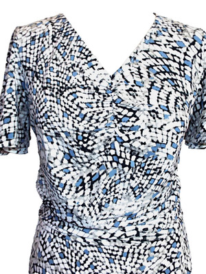 NEW RUTH LANGSFORD GREY & WHITE MOSAIC RUCHED MAXI DRESS SIZE 8/10 #175