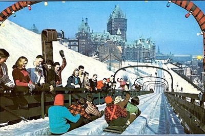 Quebec City Dufferin Terrace Toboggan Slide Postcard Vintage 1960s Unposted