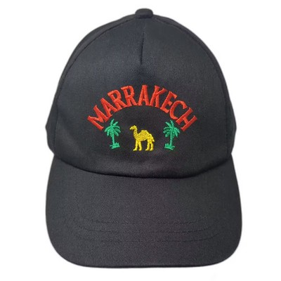 Marrakech 5 Panel Black Red Hat OS Embroidered Camel Palm Trees Strapback