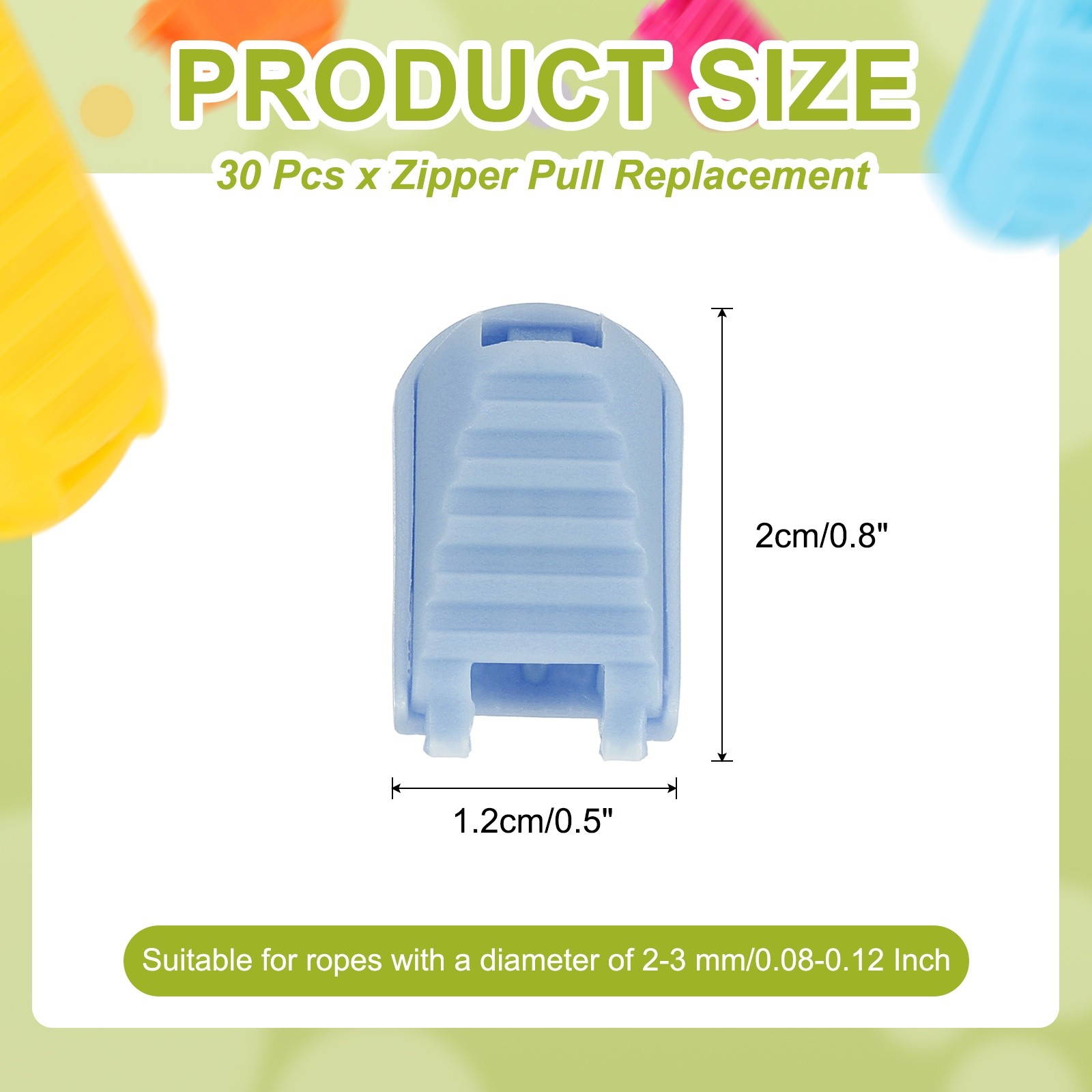 Zipper Pull Tabs Cord End Tips Shoelace End Clips - (30 Pack, Light Blue)