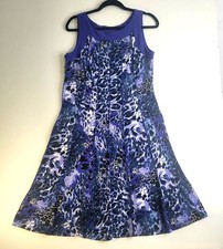 Perceptions New York Purple Abstract Sleeveless Fit Flare Midi Dress Medium