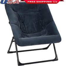 Folding Ergonomic Saucer Chair Cozy Faux Fur Lounge Seat Space Saving Home New