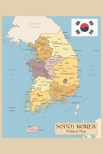 Republic of Korea or South Korea Vintage Political Map with Flag Poster 24x36