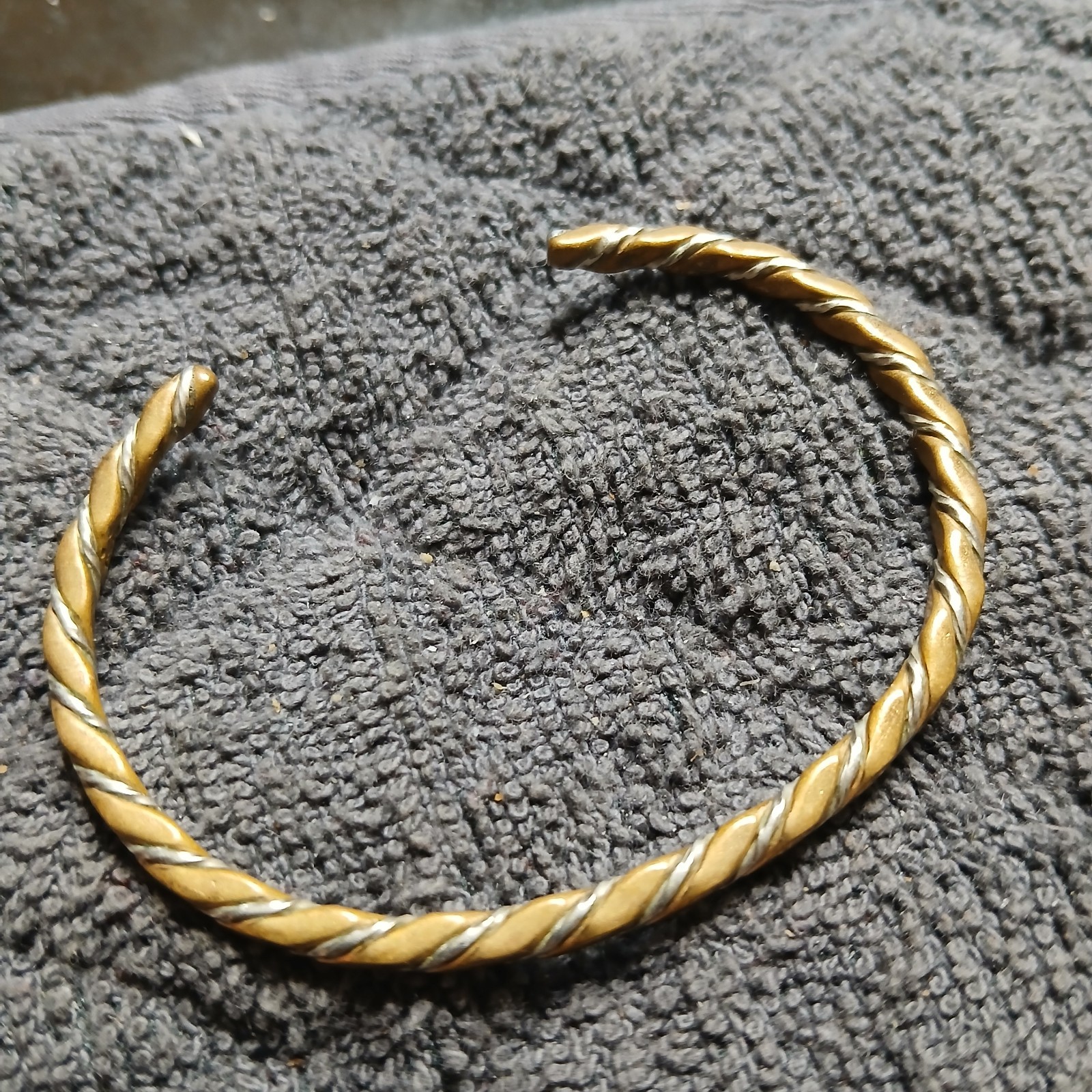 Twisted Brass Silver Open Bangle - image 1