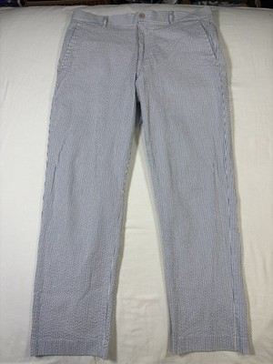 Britches Seersucker Striped Pants Size 34 x 30 Blue White Summer Preppy Trousers