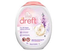 Dreft Detergent Pacs, Lightly Scented, 66 oz/1.88 Kg, 45 Cou