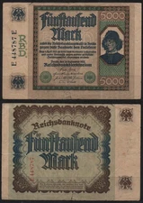 [31503] - Reichsbanknote 5000 Mark, 16.09.1922, Grabowski DEU-87 - BZ E -, used