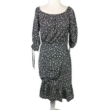 Zara black and white floral off-the-shoulder frilly mini dress M