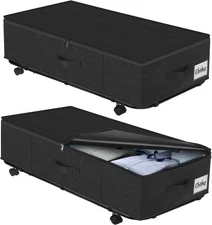 Large Sturdy Under Bed Storage with Wheels, 2 Pack 50L Rolling Underbed Storage