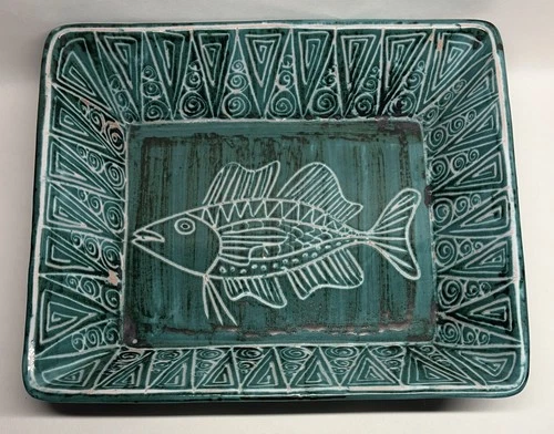 Rare Large Rectangular Dish R.P. Robert Picault Vallauris Vintage #26