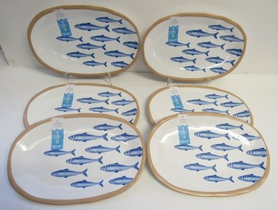 Sigrid Olsen School of Fish Melamine Oval Dinner Plates - 12 x 8 inches - NEW