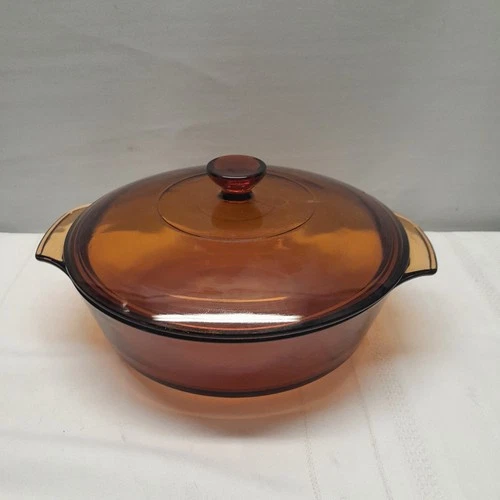 VTG Anchor Hocking Ovenware 1.5 Qt Casserole Dish & Lid Amber Brown Glass #437
