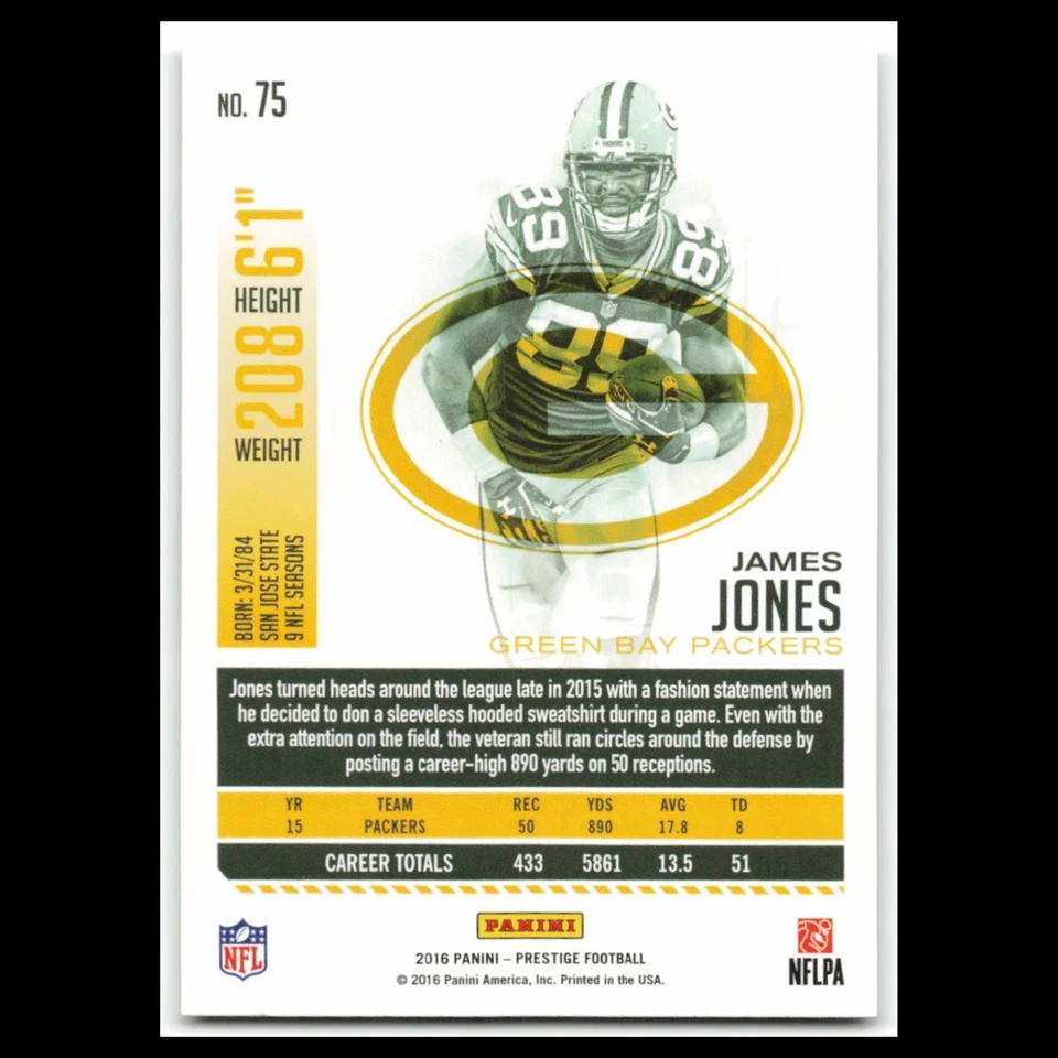 James Jones #75 2016 Panini Prestige Green Bay Packers Football Card NFL NM - Image 2 of 3