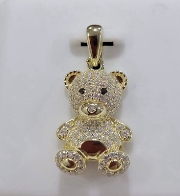 Adorable 14kt gold over Moissanite bear pendant black Moissanite eyes 1.50ctw
