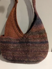 Handmade Felted Wool Hand Knit Women's Shoulder Bag Brown Boho Hobo Pockets