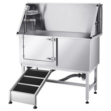 Stainless Steel Dog Washing Station, 50 inch Pet Grooming Tub w/ Ramp, PE Water