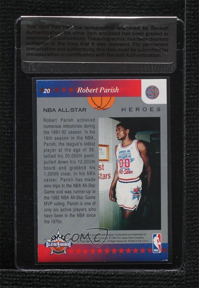 BAS 1992-93 Upper Deck Robert Parish #20 Seal of Authenticity Auto HOF - Image 2 of 2