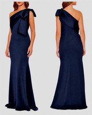 Betsy  Adam Satin Bow Mermaid Gown Dress Sz 4 navy C  1128