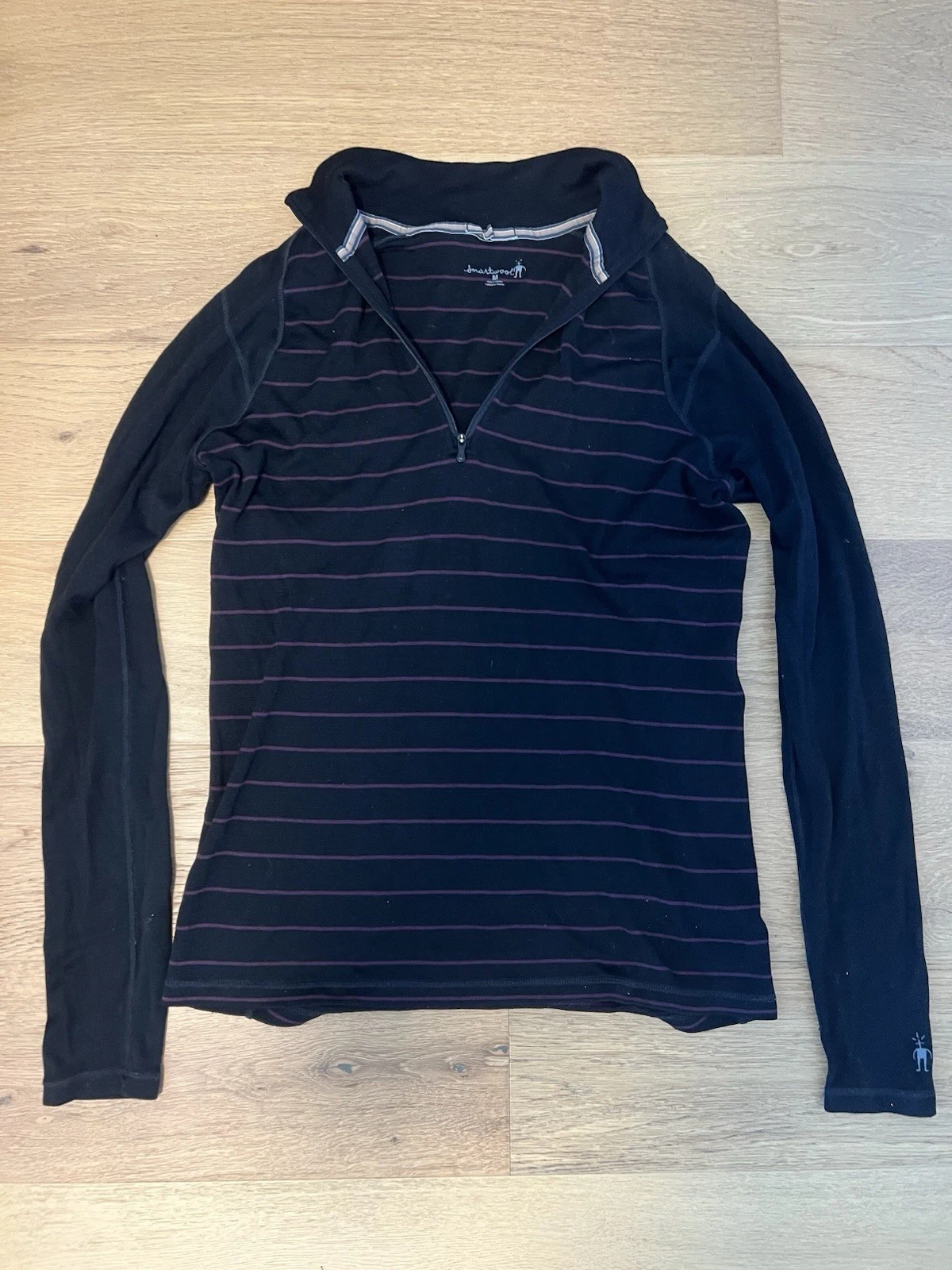 Smartwool Mens Medium Merino Wool 1/4 Zip Lightweight Pullover Black Purple