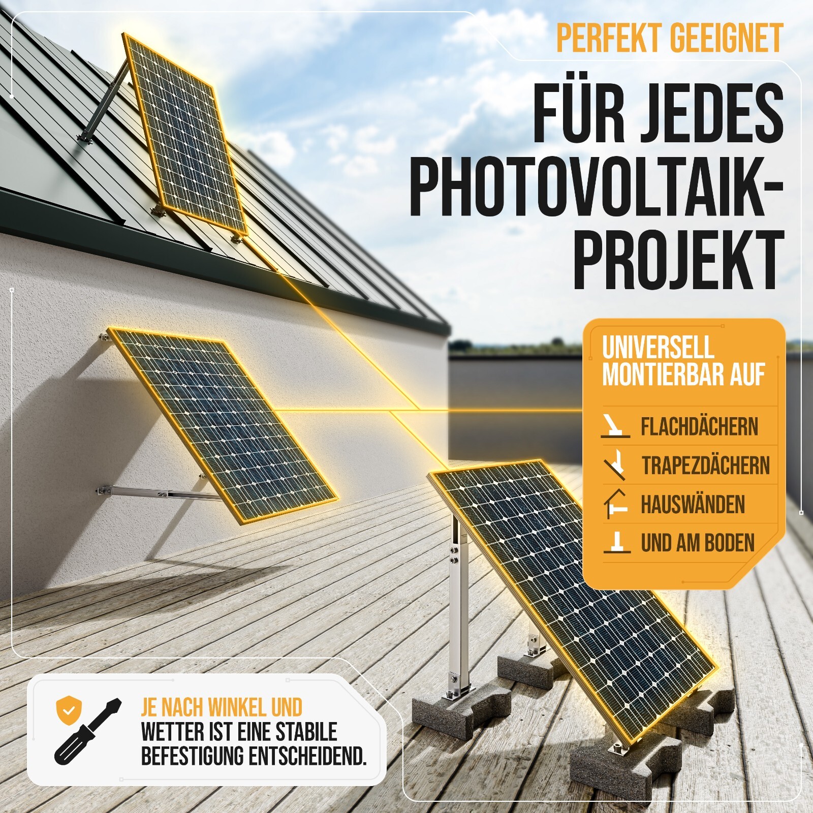 MoeHold Balkonkraftwerk Halterung - Stufenlos Verstellbar 72-120cm Für Solarpanel