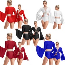 Women Leotard Shiny Dresses Ice Skating Costumes Dance Modern Ballet Practice