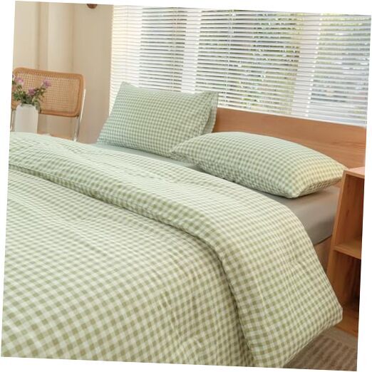 Comforter Set, Sage Bedding Comforter Sets, Green Grid Bed Queen Green Gingham-image