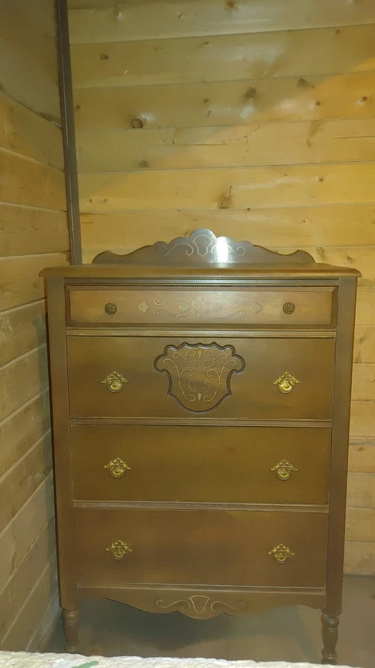 Antiguo juego de dormitorio de 4 piezas con póster cama, tocador, tocador espejo banco, c1910 Foto 4 de 4