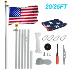 20/25FT Sectional Flag Pole/ 42 LED Flagpole Light Aluminum Flagpole Kit