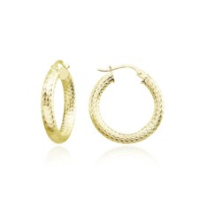 3mm Textured Click-Top Round Gold Plated Sterling Silver 20mm Hoop Earrings