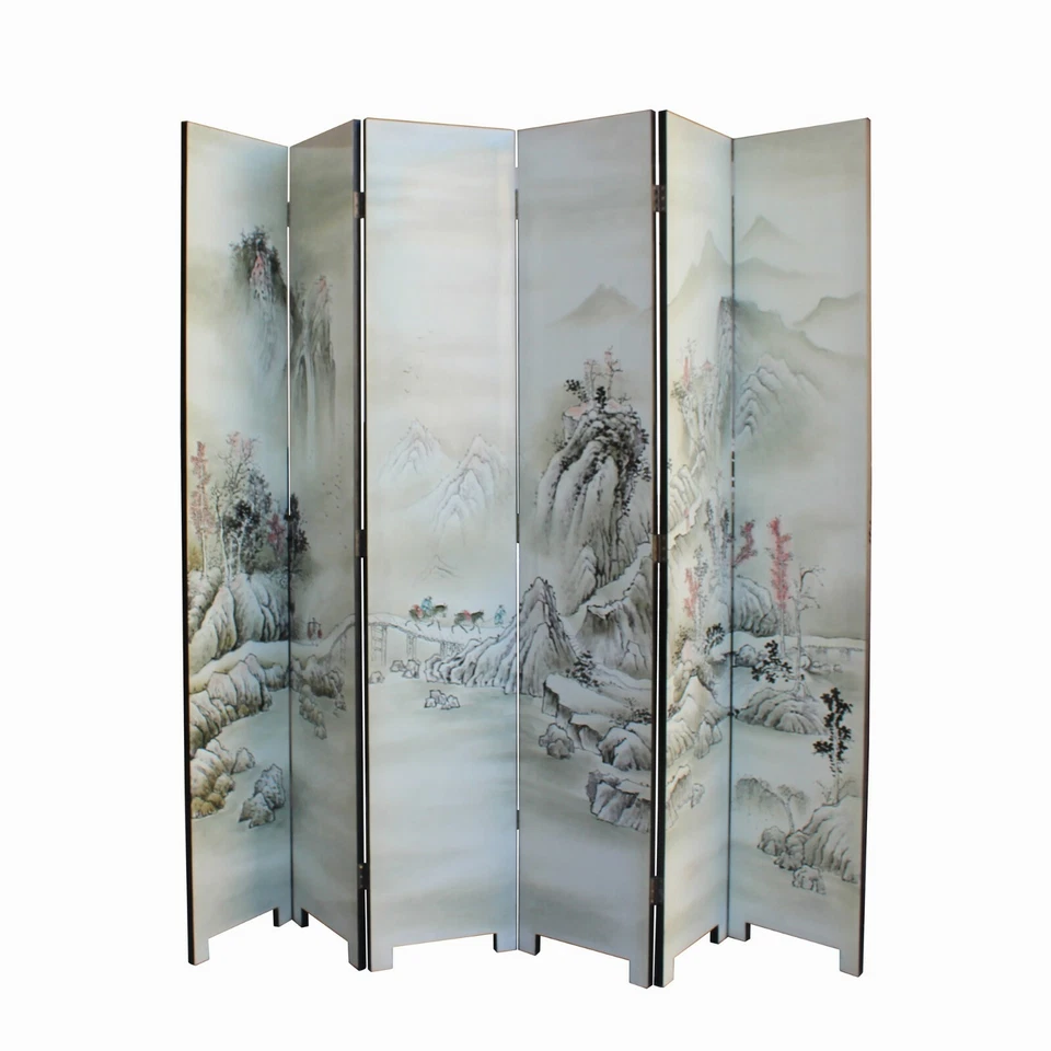 Pantalla gráfica con tema de paisaje de árboles de montaña orientales base blanca roto cs5985 Foto 2 de 4