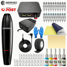 Wormhole Tattoo Machine Kit Rotary Motor Pen Gun Color Inks Power Supply Needle