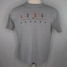 VTG 80s Las Vegas Nevada Embroidered Stripe Spellout Singe Stitch XL USA Made