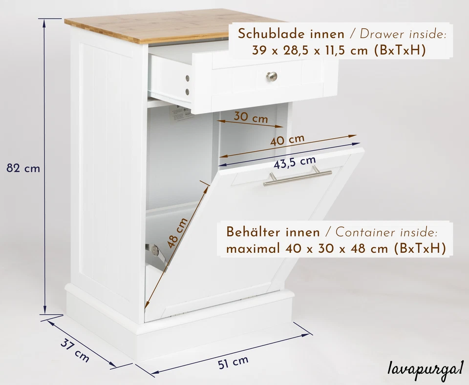 Wäscheschrank Mülleimer-Schrank Wäschesammler Bad Wäschebox Abfall-Schrank Küche - Bild 3 von 4