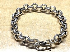 Solid 925 Sterling Silver Mens Plain Rolo Belcher Chain Clasp Cuff Bracelet
