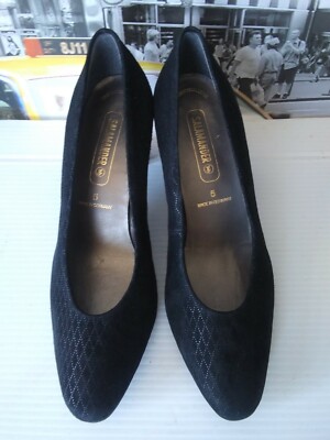 Vtg 80s SALAMANDER Leather pumps Suede black made in Germany US 7.5 EU 38 New 