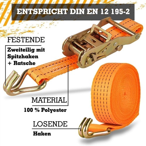 Spanngurte mit Ratsche und Haken Zurrgurte Spanngurt 2000kg 2t 6m Meter - Bild 4 von 35