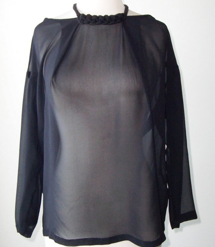 DRIES VAN NOTEN Blue or Black Silk Sheer Beaded Embellished Necklace Top 40 8 - Picture 6 of 8