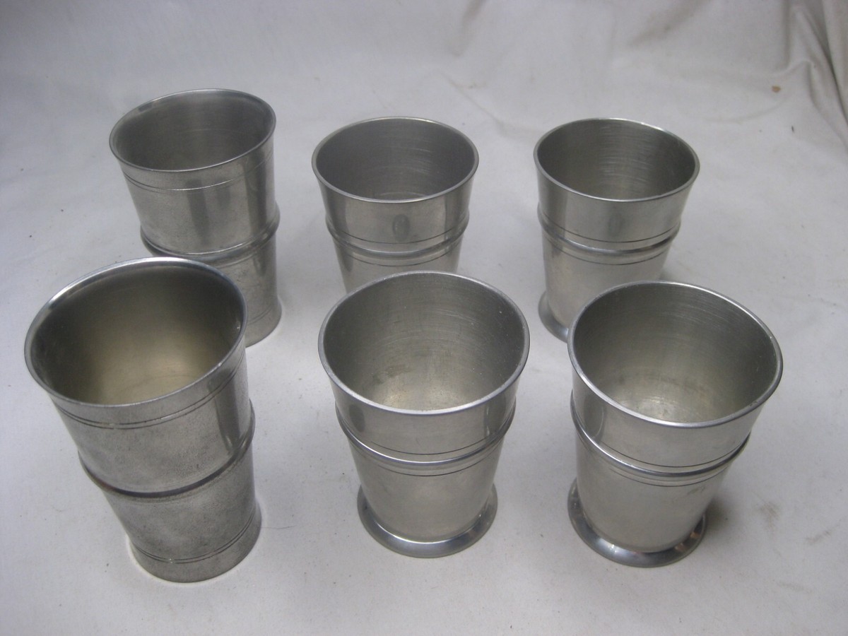 6 vintage SIGG Frauenfeld Etain Fin Fein Zinn Pewter Shot Glasses
